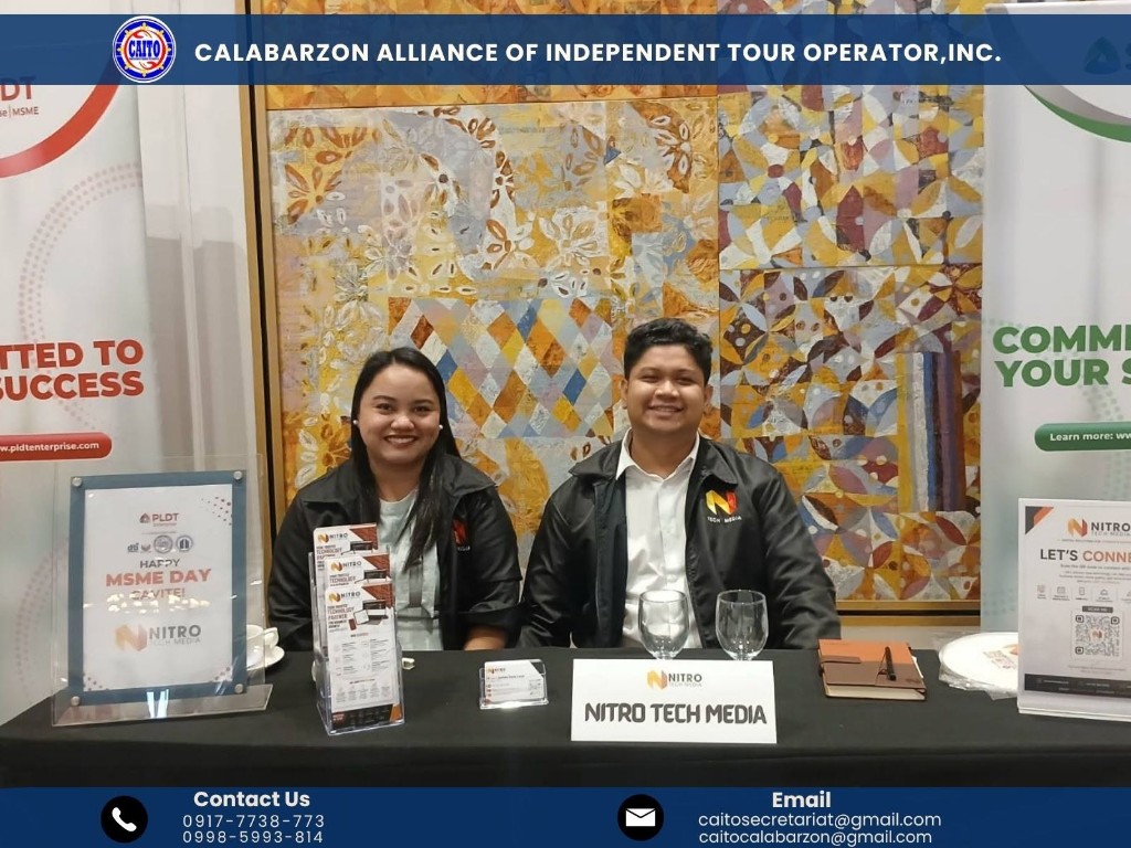 Nitro Tech Media team at the MSME Day Cavite Workshop booth with CAITO and PLDT Enterprise banners