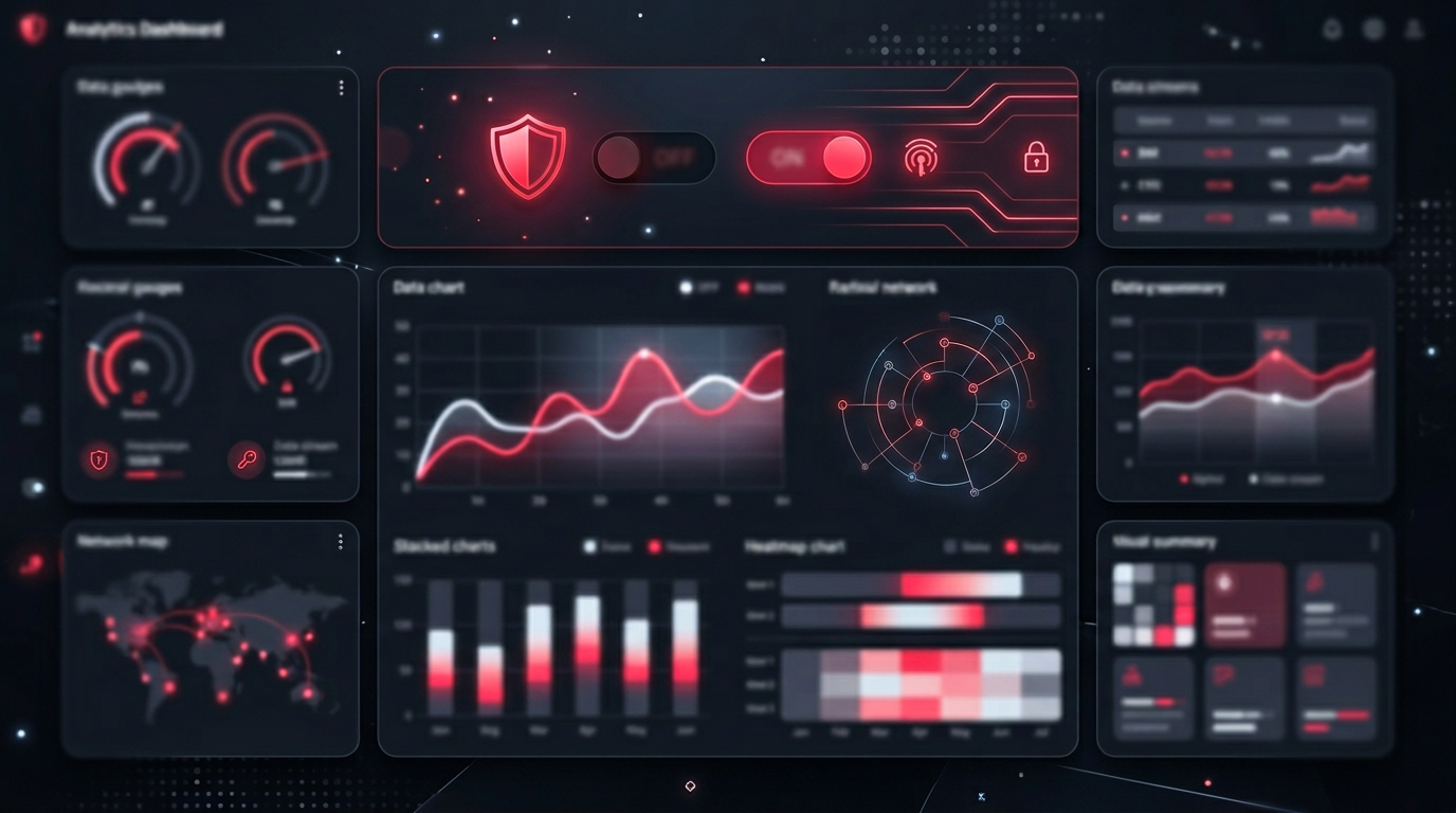 Privacy dashboard with consent toggles and anonymized trend charts