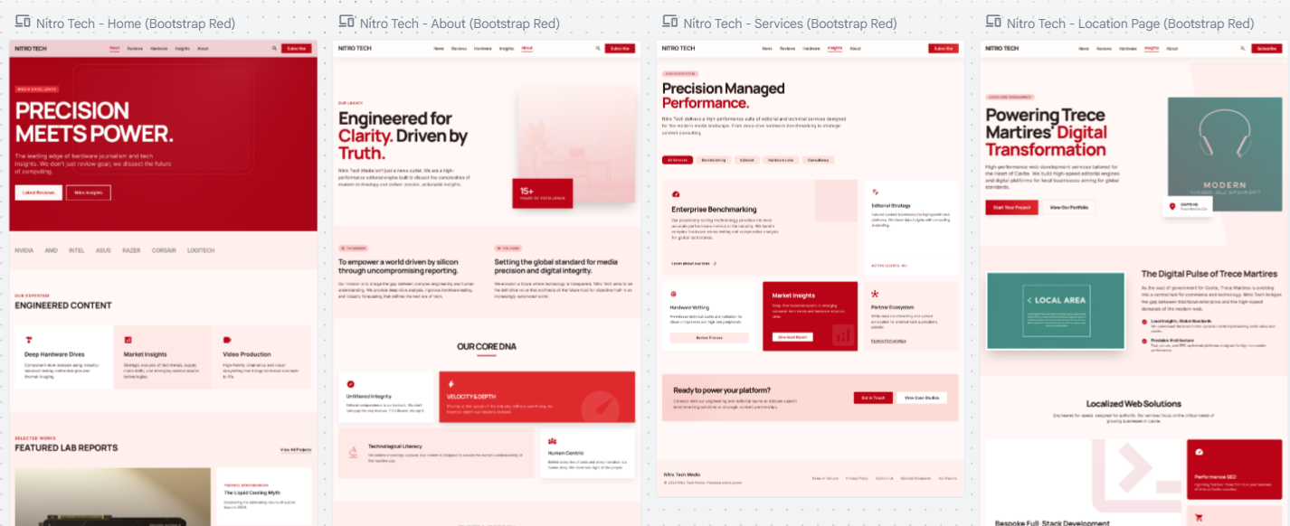Web UI mockup with frames and components, similar to Figma or Adobe XD artboards